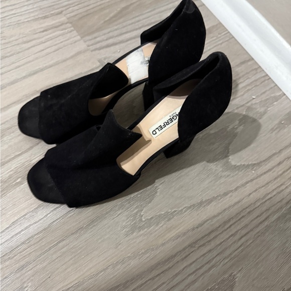 Karl Lagerfeld Rian D’orsay Black Seude Peep Toe Block Heels 9 - Picture 3 of 4